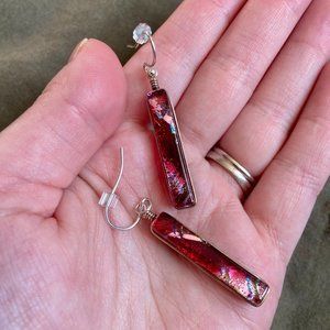 Red Galaxy Drop Earrings 1 and 1/8"